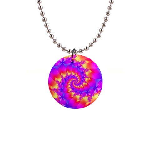 Colorful Psychedelic Spiral Fractal 1  Button Necklace from ArtsNow.com Front