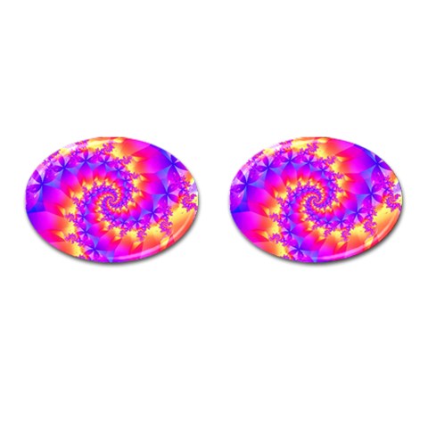 Colorful Psychedelic Spiral Fractal Cufflinks (Oval) from ArtsNow.com Front(Pair)