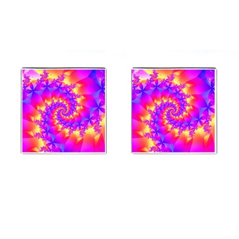 Colorful Psychedelic Spiral Fractal Cufflinks (Square) from ArtsNow.com Front(Pair)