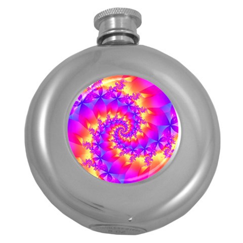 Colorful Psychedelic Spiral Fractal Hip Flask (5 oz) from ArtsNow.com Front