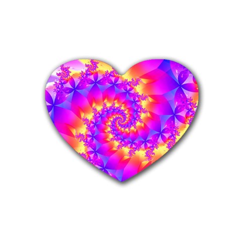 Colorful Psychedelic Spiral Fractal Heart Coaster (4 pack) from ArtsNow.com Front