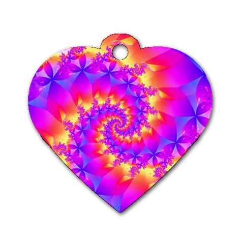 Colorful Psychedelic Spiral Fractal Dog Tag Heart (One Side) from ArtsNow.com Front