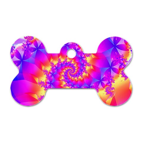 Colorful Psychedelic Spiral Fractal Dog Tag Bone (One Side) from ArtsNow.com Front