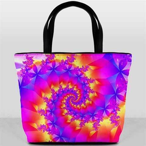 Colorful Psychedelic Spiral Fractal Bucket Bag from ArtsNow.com Front