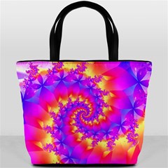 Colorful Psychedelic Spiral Fractal Bucket Bag from ArtsNow.com Front