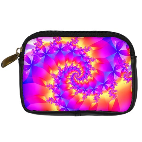 Colorful Psychedelic Spiral Fractal Digital Camera Leather Case from ArtsNow.com Front