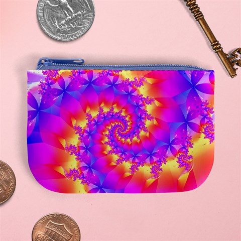 Colorful Psychedelic Spiral Fractal Mini Coin Purse from ArtsNow.com Front