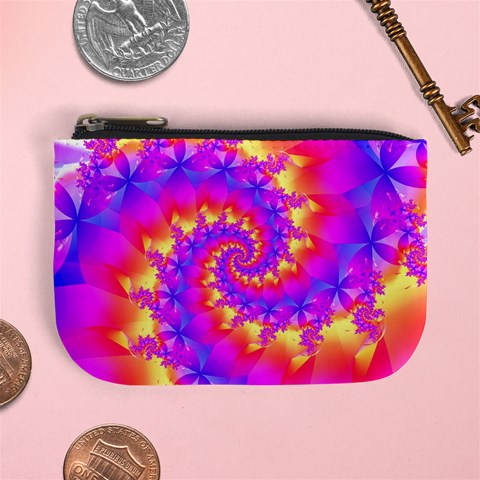 Colorful Psychedelic Spiral Fractal Mini Coin Purse from ArtsNow.com Front