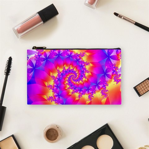 Colorful Psychedelic Spiral Fractal Cosmetic Bag (Small) from ArtsNow.com Front