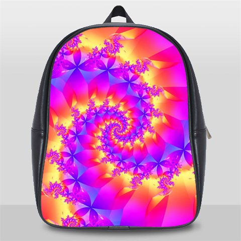 Colorful Psychedelic Spiral Fractal School Bag (Large) from ArtsNow.com Front