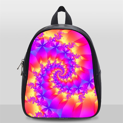 Colorful Psychedelic Spiral Fractal School Bag (Small) from ArtsNow.com Front