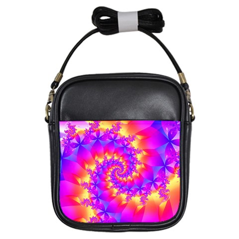 Colorful Psychedelic Spiral Fractal Girls Sling Bag from ArtsNow.com Front