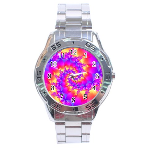 Colorful Psychedelic Spiral Fractal Stainless Steel Analogue Watch from ArtsNow.com Front