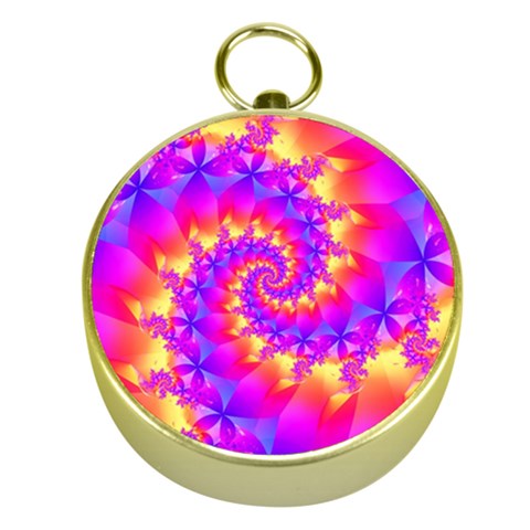 Colorful Psychedelic Spiral Fractal Gold Compass from ArtsNow.com Front