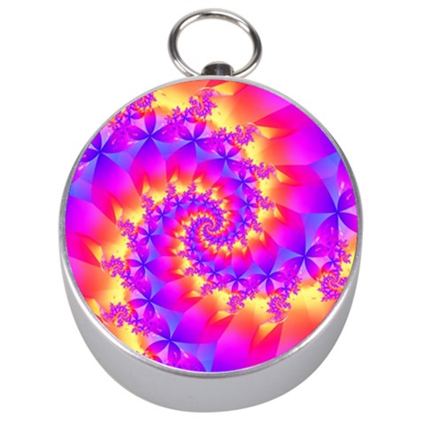 Colorful Psychedelic Spiral Fractal Silver Compass from ArtsNow.com Front