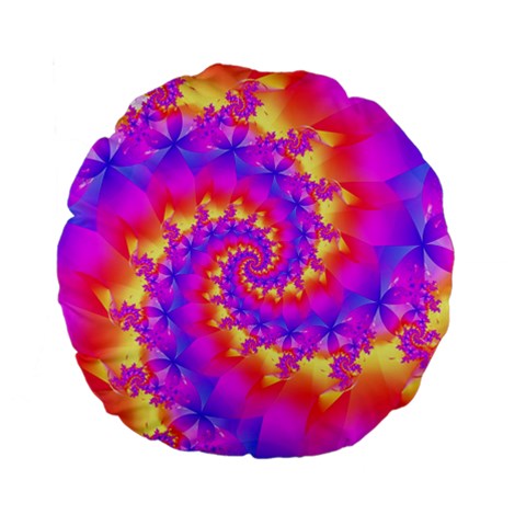 Colorful Psychedelic Spiral Fractal Standard 15  Premium Flano Round Cushion  from ArtsNow.com Front