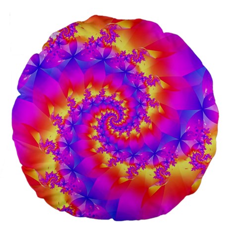 Colorful Psychedelic Spiral Fractal Large 18  Premium Flano Round Cushion  from ArtsNow.com Back