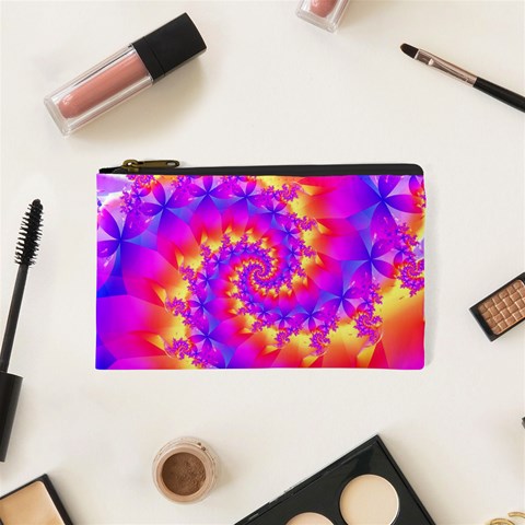 Colorful Psychedelic Spiral Fractal Cosmetic Bag (XS) from ArtsNow.com Front