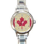 grunge canadian flag  Round Italian Charm Watch