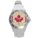 grunge canadian flag  Round Plastic Sport Watch (L)