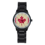 grunge canadian flag  Stainless Steel Round Watch