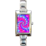 Colorful Pink and Blue Spiral Fractal Rectangle Italian Charm Watch