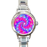 Colorful Pink and Blue Spiral Fractal Round Italian Charm Watch