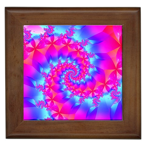 Colorful Pink and Blue Spiral Fractal Framed Tile from ArtsNow.com Front