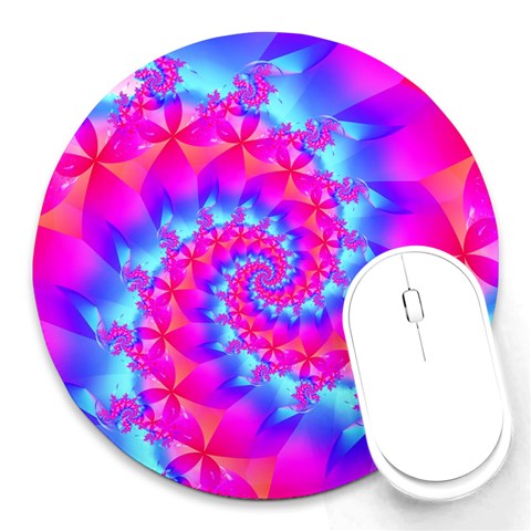 Colorful Pink and Blue Spiral Fractal Round Mousepad from ArtsNow.com Front