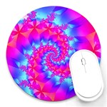 Colorful Pink and Blue Spiral Fractal Round Mousepad