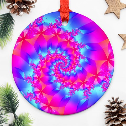 Colorful Pink and Blue Spiral Fractal Ornament (Round) from ArtsNow.com Front