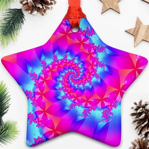 Colorful Pink and Blue Spiral Fractal Ornament (Star) from ArtsNow.com Front