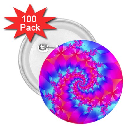 Colorful Pink and Blue Spiral Fractal 2.25  Button (100 pack) from ArtsNow.com Front