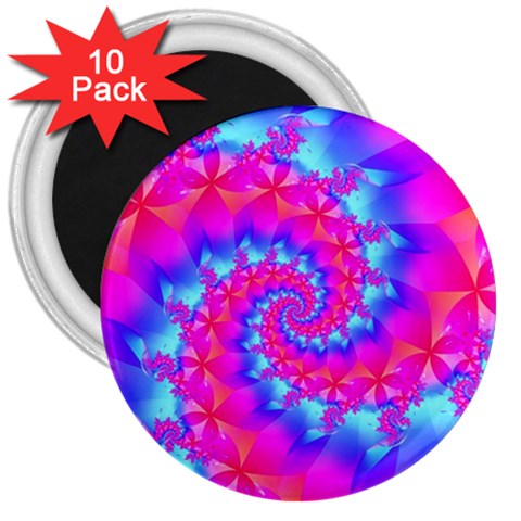 Colorful Pink and Blue Spiral Fractal 3  Magnet (10 pack) from ArtsNow.com Front