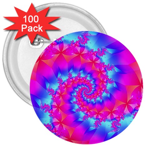 Colorful Pink and Blue Spiral Fractal 3  Button (100 pack) from ArtsNow.com Front