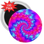 Colorful Pink and Blue Spiral Fractal 3  Magnet (100 pack)