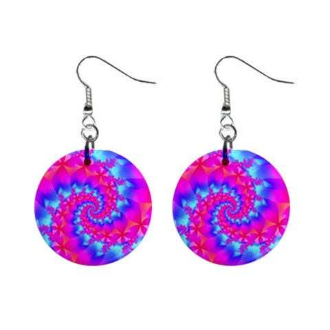 Colorful Pink and Blue Spiral Fractal 1  Button Earrings from ArtsNow.com Front