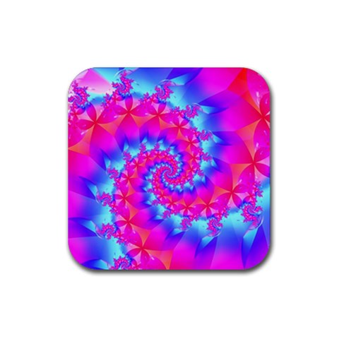 Colorful Pink and Blue Spiral Fractal Rubber Coaster (Square) from ArtsNow.com Front