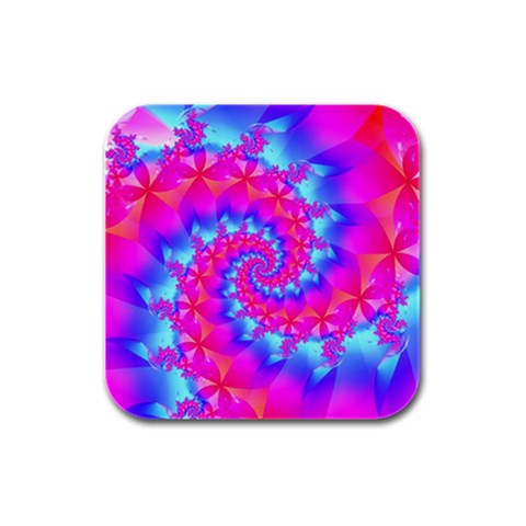 Colorful Pink and Blue Spiral Fractal Rubber Square Coaster (4 pack) from ArtsNow.com Front