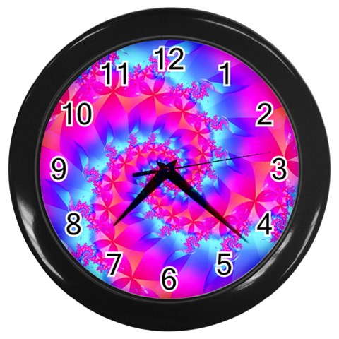 Colorful Pink and Blue Spiral Fractal Wall Clock (Black) from ArtsNow.com Front