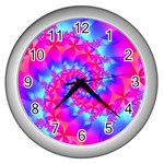 Colorful Pink and Blue Spiral Fractal Wall Clock (Silver)