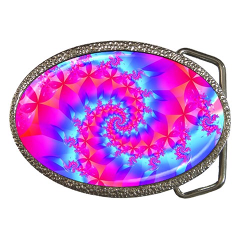 Colorful Pink and Blue Spiral Fractal Belt Buckle from ArtsNow.com Front