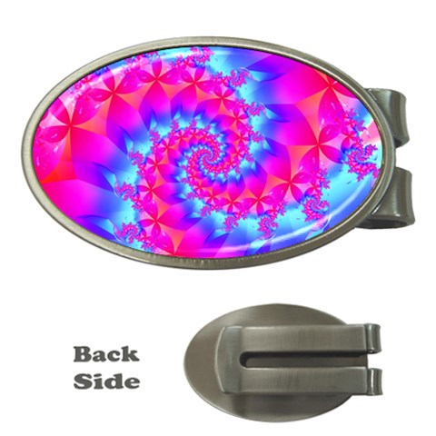 Colorful Pink and Blue Spiral Fractal Money Clip (Oval) from ArtsNow.com Front