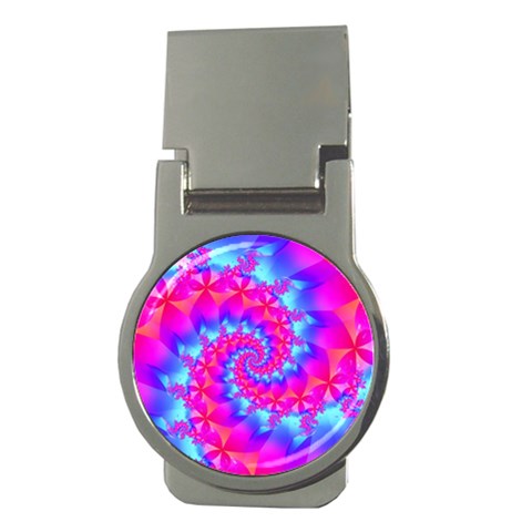 Colorful Pink and Blue Spiral Fractal Money Clip (Round) from ArtsNow.com Front