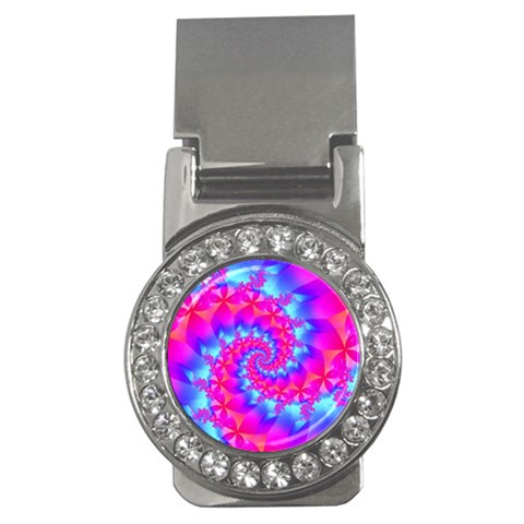 Colorful Pink and Blue Spiral Fractal Money Clip (CZ) from ArtsNow.com Front