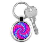 Colorful Pink and Blue Spiral Fractal Key Chain (Round)