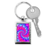 Colorful Pink and Blue Spiral Fractal Key Chain (Rectangle)