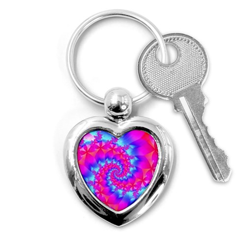 Colorful Pink and Blue Spiral Fractal Key Chain (Heart) from ArtsNow.com Front