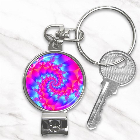 Colorful Pink and Blue Spiral Fractal Nail Clippers Key Chain from ArtsNow.com Front