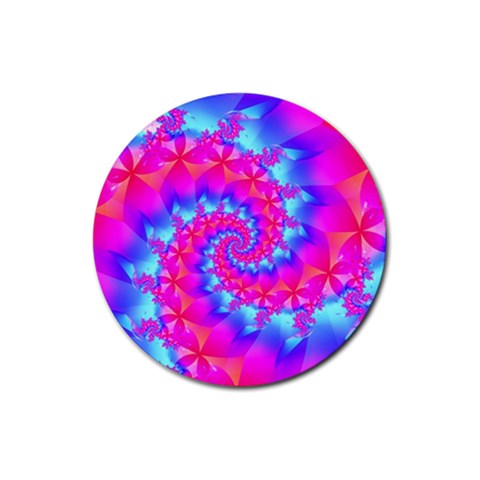 Colorful Pink and Blue Spiral Fractal Rubber Coaster (Round) from ArtsNow.com Front